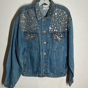 Studded Zone Blu Womans Sz Large USA Made Denim Jean Jacket